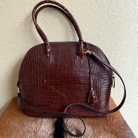 Vintage Brooks Brothers Made in Italy Croc Embossed Brown Leather Purse Bag - Picture 1 of 13